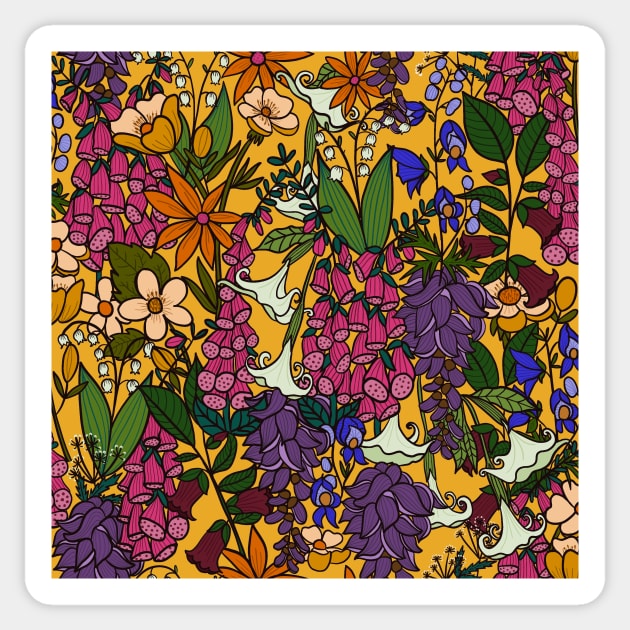 Yellow pink purple poisonous English garden Sticker by Kimmygowland